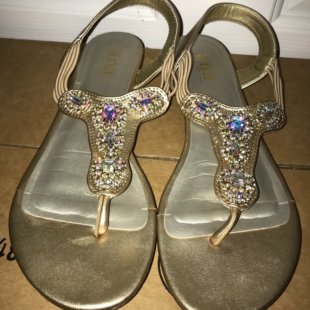 Gold Sandals w/ Holographic Gemstones
